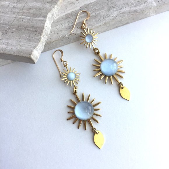 Vintage Blue Glass Sun Burst Earrings —NWT